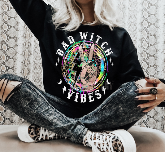 Bad witch vibes peace sign leopard lighting bolt Halloween GLOW IN THE DARK  ADULT  DTF TRANSFERPRINT TO ORDER