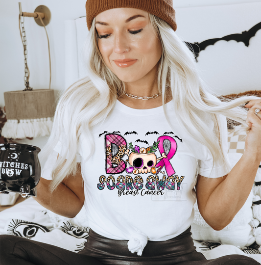 Boo Scare away Beast Cancer ribbon pink October skull Halloween  ADULT  DTF TRANSFERPRINT TO ORDER