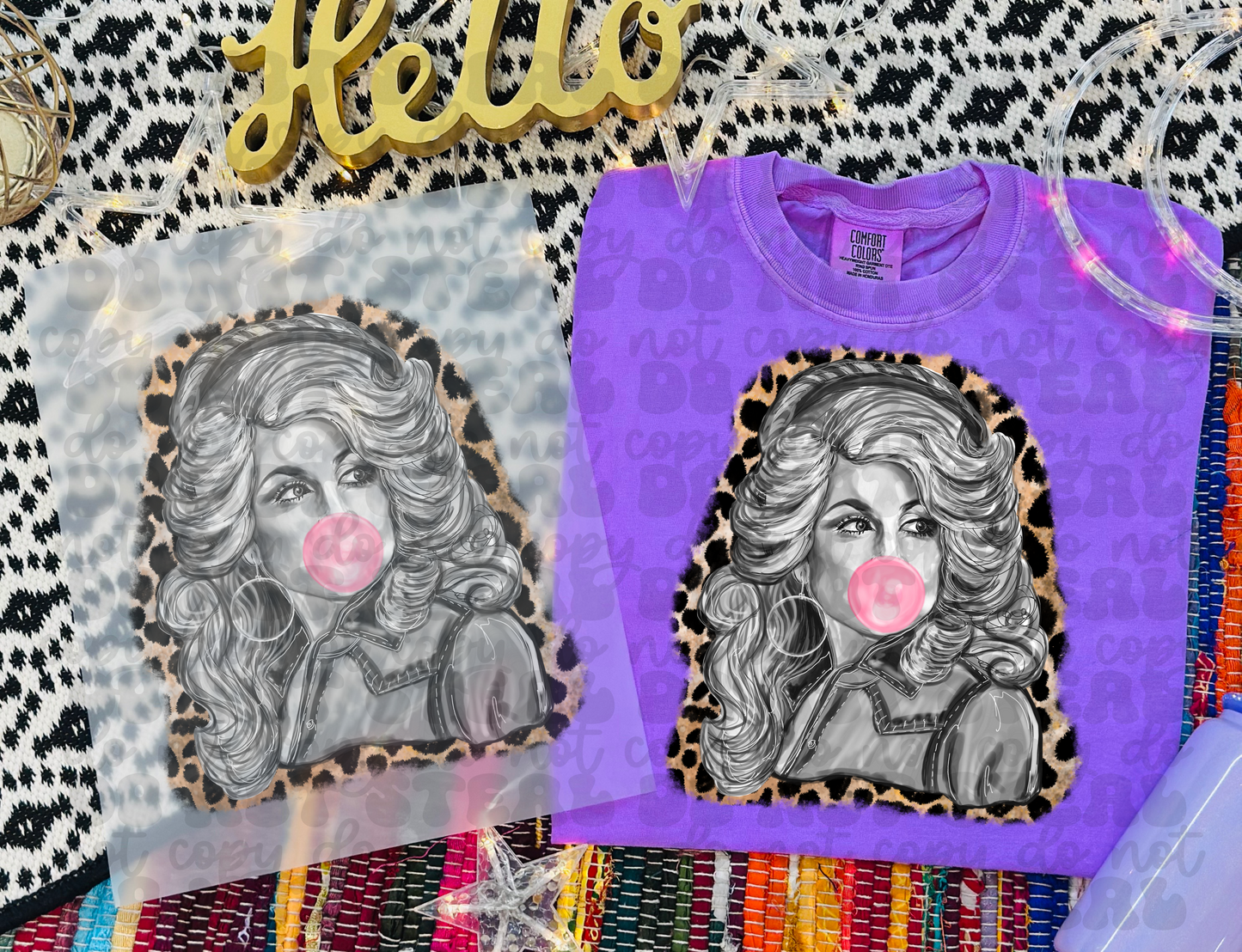 RTS DOLLY LEOPARD BUBBLE GUM DTF DIRECT TO FILM transfers ADULT 10X12 4-J