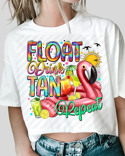 RTS Float drink tan repeat flamingo DTF DIRECT TO FILM transfers size ADULT 10X12