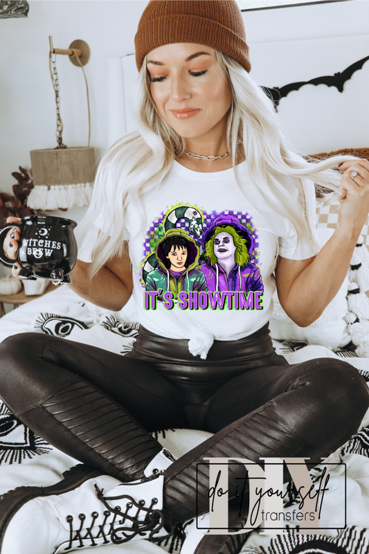 It's showtime Beetlejuice green purple  ADULT  DTF TRANSFERPRINT TO ORDER