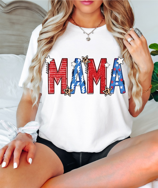 MAMA red white blue leopard stars July 4th  ADULT  DTF TRANSFERPRINT TO ORDER