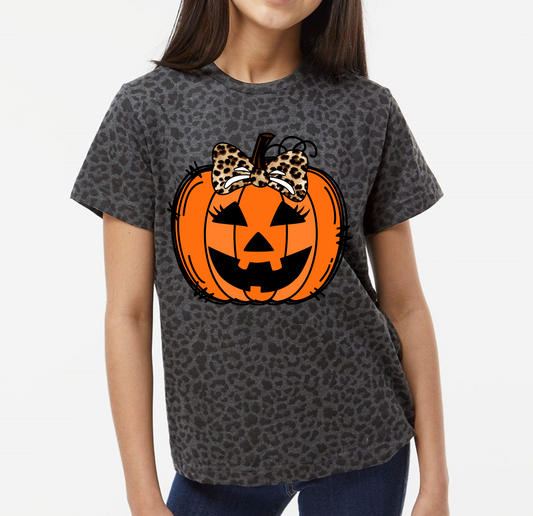 Pumpkin Halloween face leopard bow  KIDS 8X8 DTF TRANSFERPRINT TO ORDER