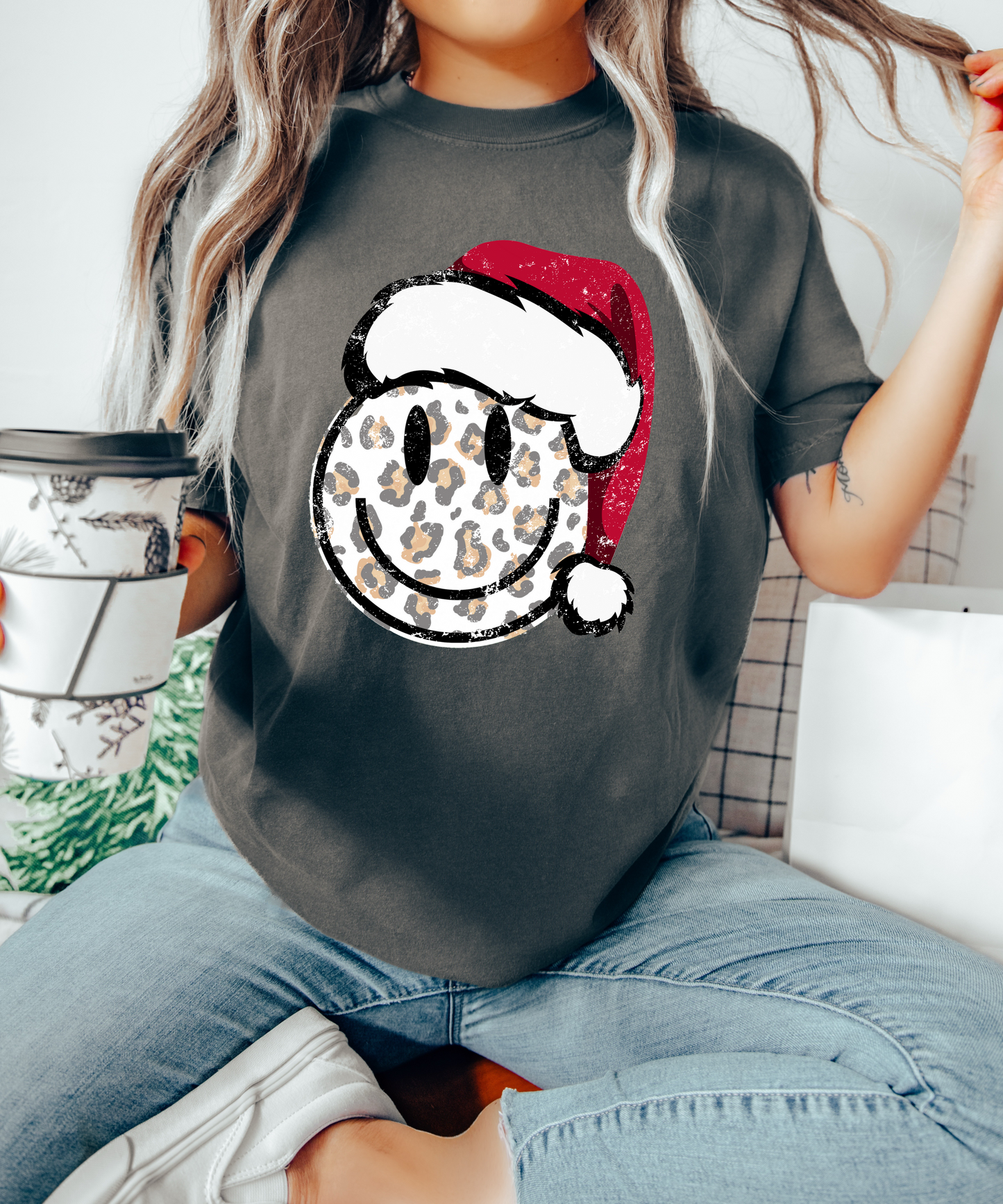 Smiley face Santa hat CHRISTMAS DTF TRANSFER PRINT TO ORDER 674