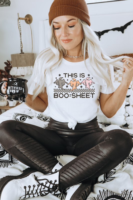 This is boo-sheet 3 ghost checkered Halloween  ADULT  DTF TRANSFERPRINT TO ORDER