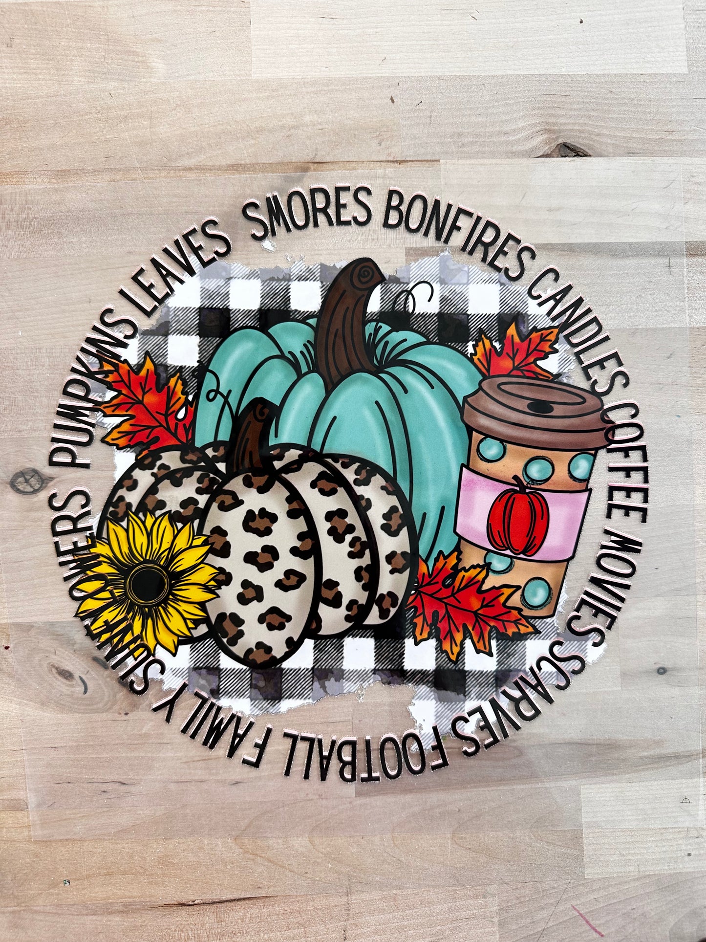 pumpkins leaves s’mores bonfires candles fall Clear film size ADULT 9x10 DTF TRANSFERPRINT TO ORDER