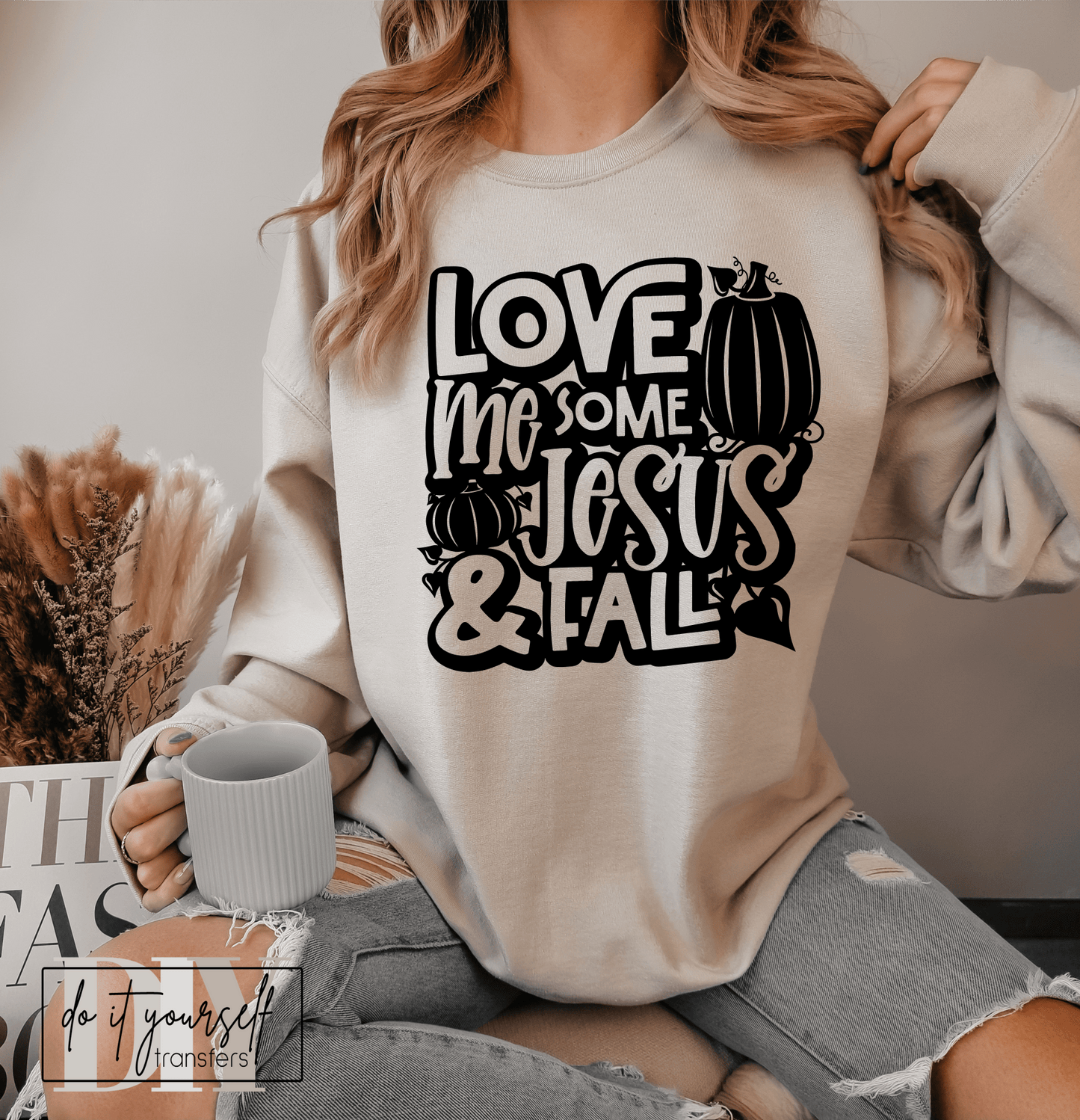LOVE ME some JESUS & Fall pumpkins SINGLE COLOR BLACK size ADULT DTF TRANSFERPRINT TO ORDER - Do it yourself Transfers