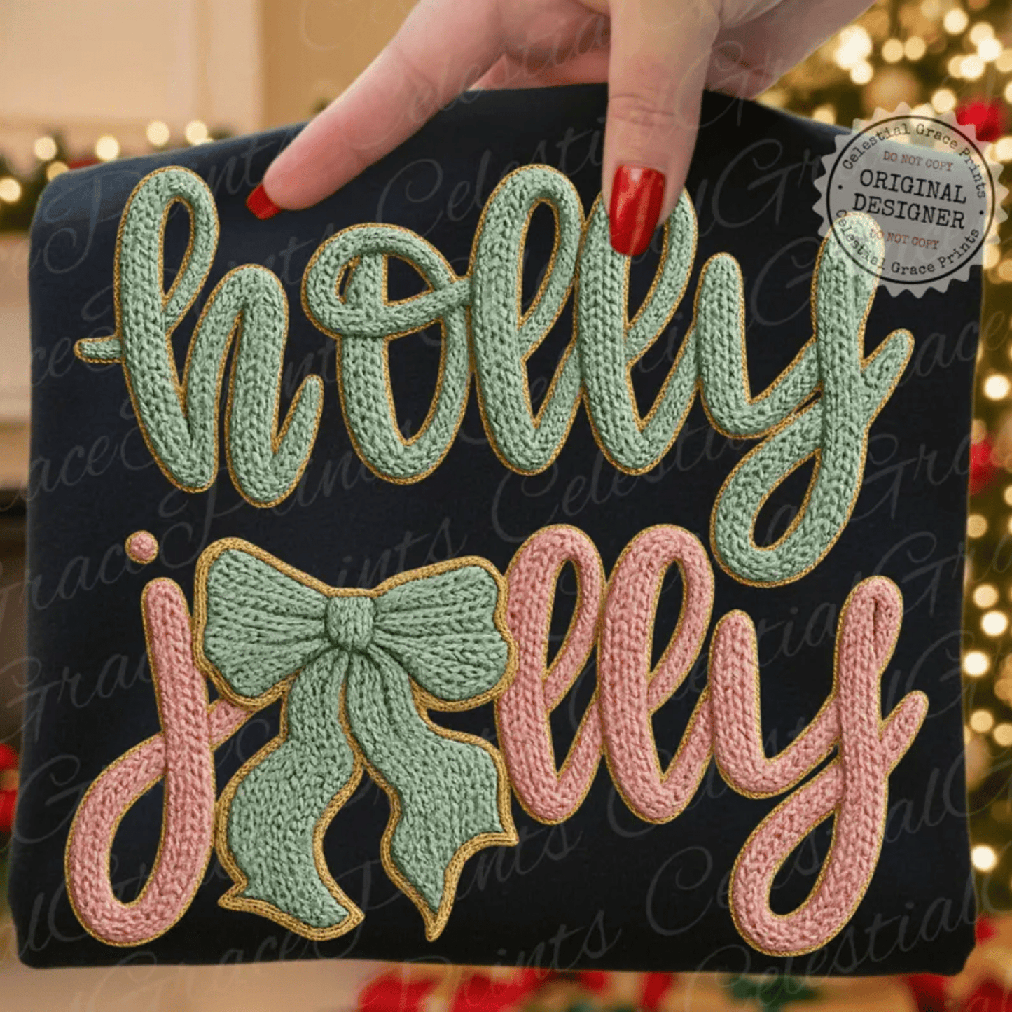 RTS HOLLY JOLLY GREEN PINK CHRISTMAS FAUX DTF DIRECT TO FILM transfers ADULT 10X12 - Do it yourself Transfers