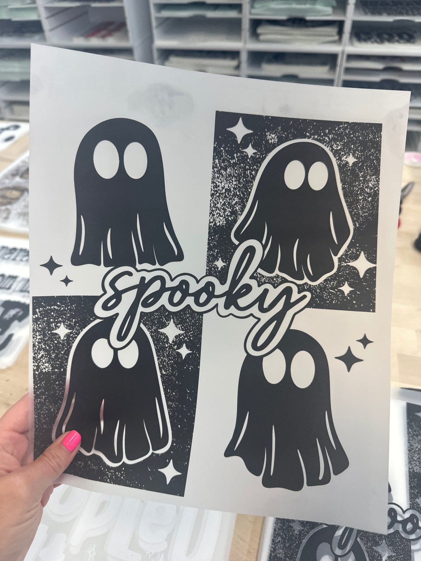 RTS SPOOKY GHOST SQUARE HALLOWEEN SINGLE COLOR BLACK DTF DIRECT TO FILM transfers ADULT 10X12 - Do it yourself Transfers