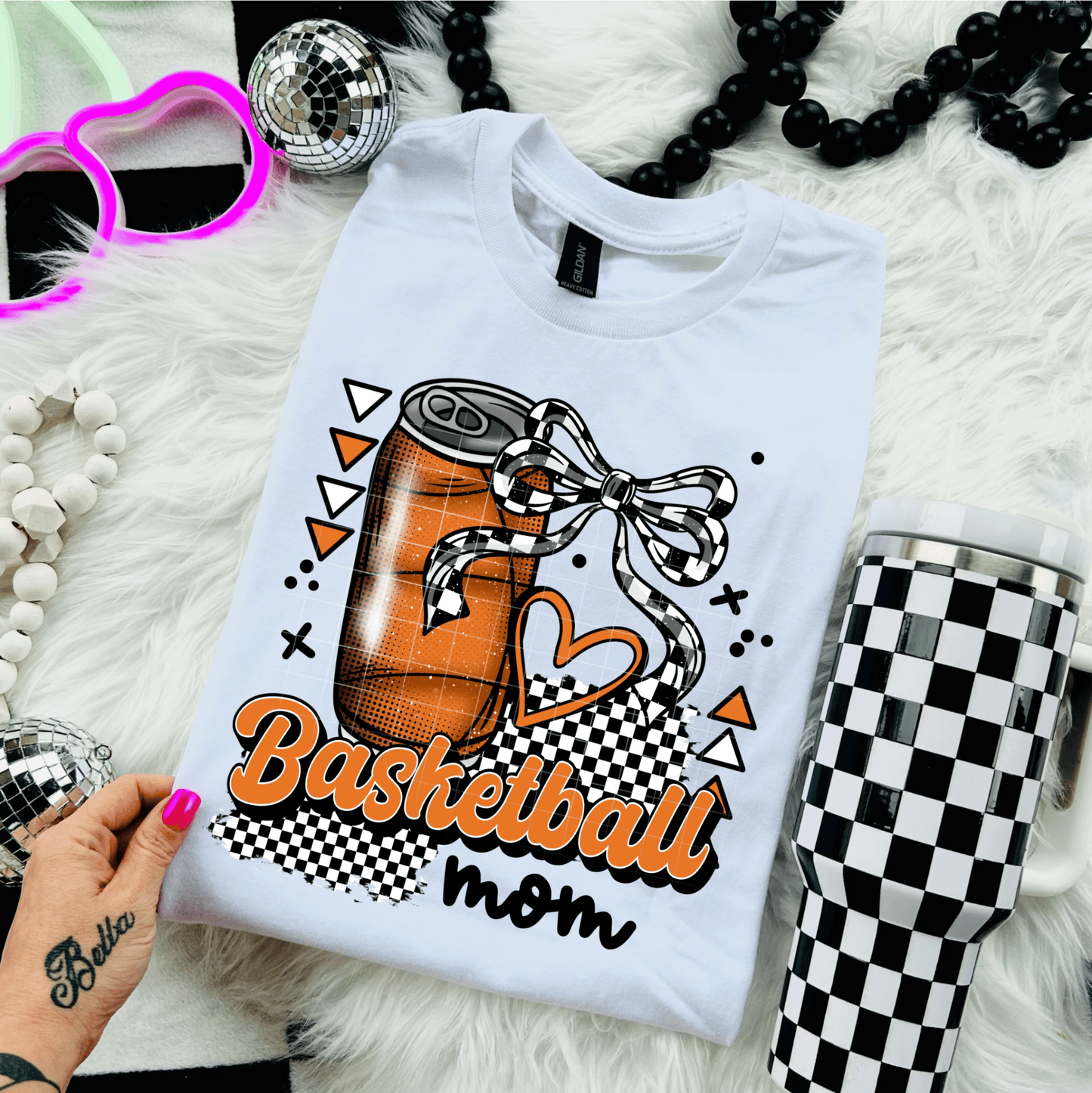 TRANSFER TUESDAY BASKETBALL MOM ORANGE CAN BOW CHECKER DTF DIRECT TO FILM transfers size ADULT 10X12 - Do it yourself Transfers
