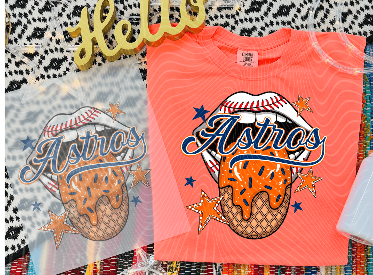 TRANSFER TUESDAY JUNE 17TH ASTROS TONGUE SPRINKLE DTF DIRECT TO FILM transfers ADULT 9X12 - Do it yourself Transfers