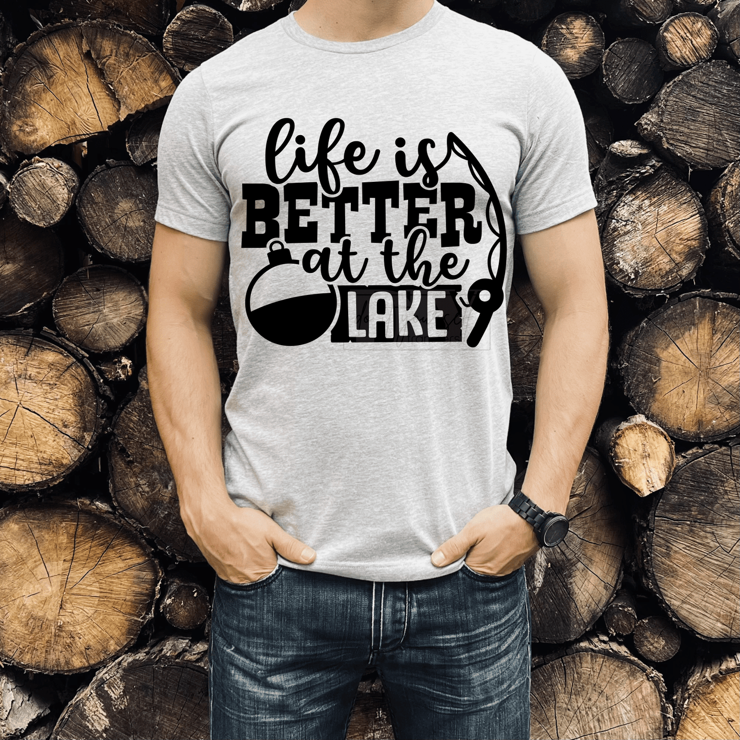 TRANSFER TUESDAY SHIPS MAR 12TH LIFE IS BETTER AT THE LAKE FISHING SINGLE COLOR BLACK Screen Print transfers size ADULT 10X12 - Do it yourself Transfers