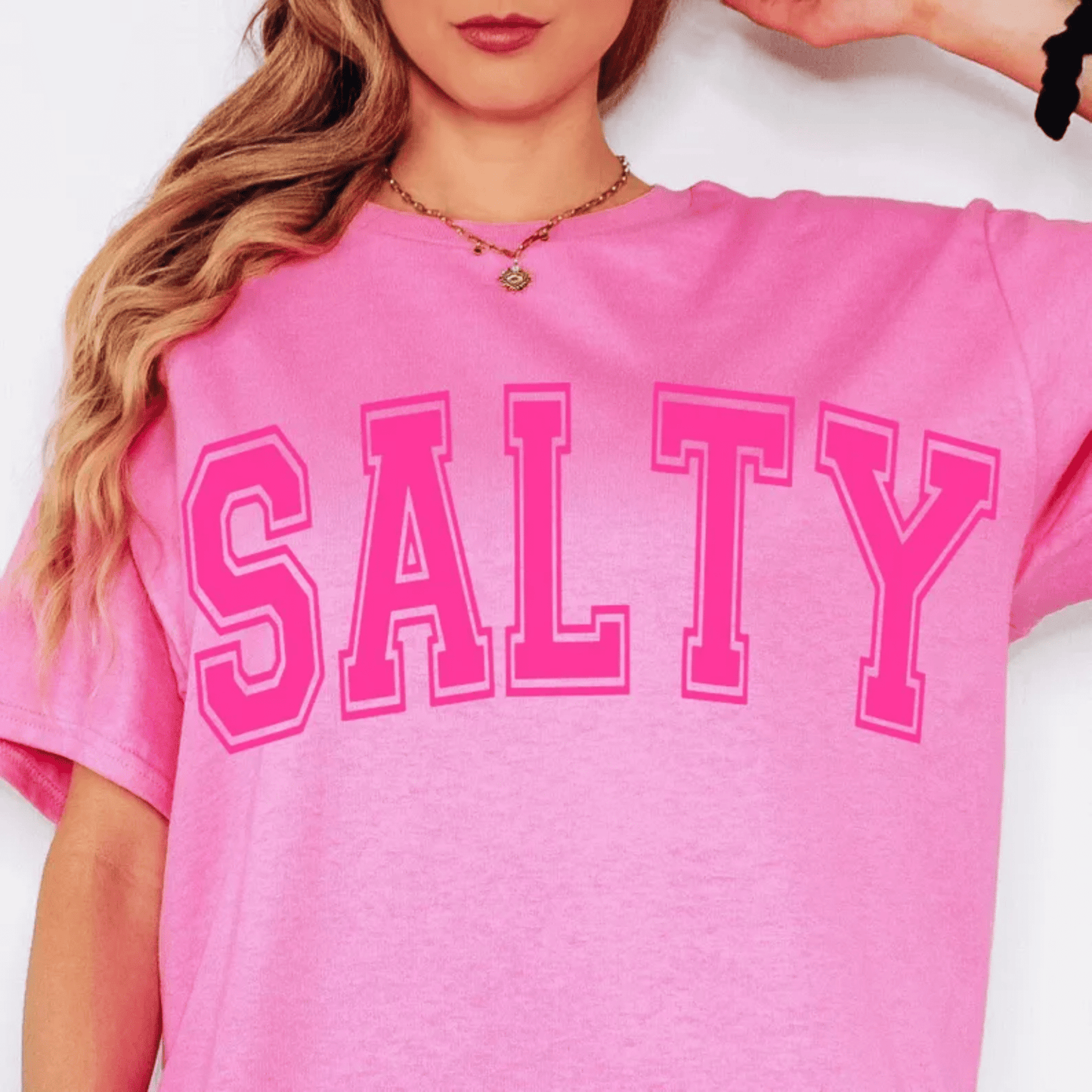 TRANSFER TUESDAY SHIPS MAR 12TH SALTY COLLEGE FONT SINGLE COLOR PINK Screen Print transfers size ADULT 9X12 - Do it yourself Transfers
