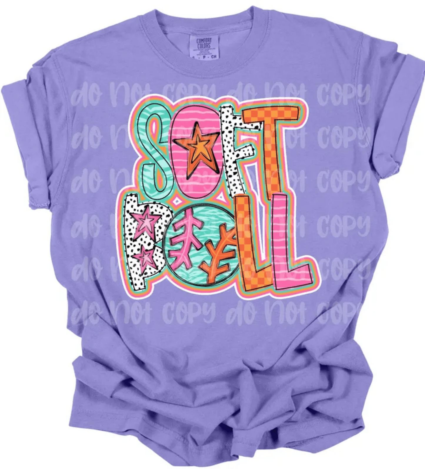 TRANSFER TUESDAY SHIPS MAR 12TH SOFTBALL STAR MULTI COLOR DTF DIRECT TO FILM transfers size ADULT 10x12 - Do it yourself Transfers