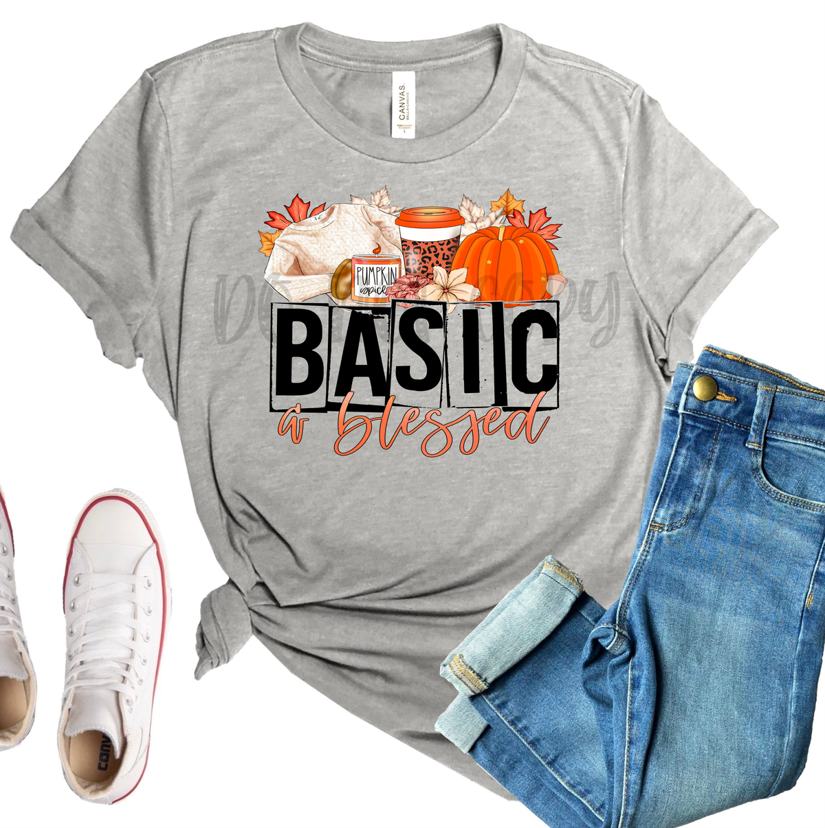 Basic and Blessed pumpkin spice leaves fall thanksgiving  Adult size  DTF TRANSFERPRINT TO ORDER