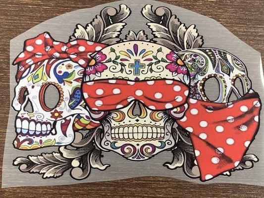 3 skulls with bandannas polka dot NO FRAME Digital Download Instand Download - Do it yourself Transfers