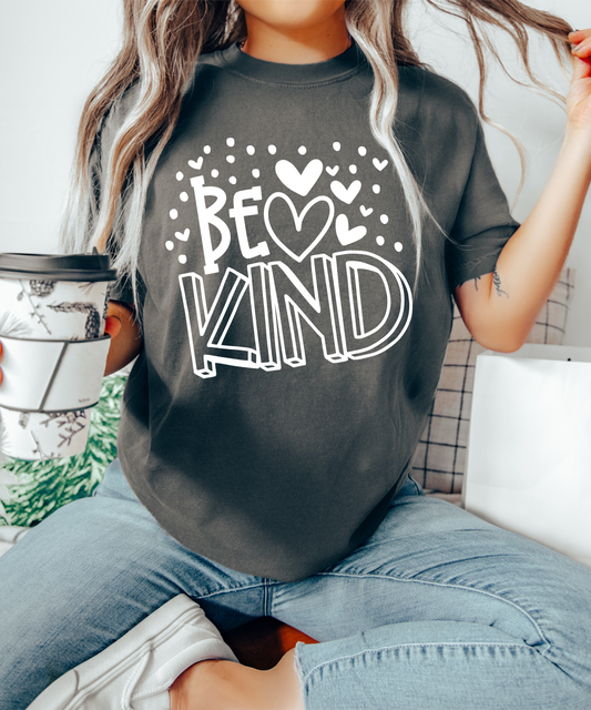RTS BE KIND CIRCLE HEARTS SINGLE COLOR BLACK Screen Print transfers size ADULT 10X12