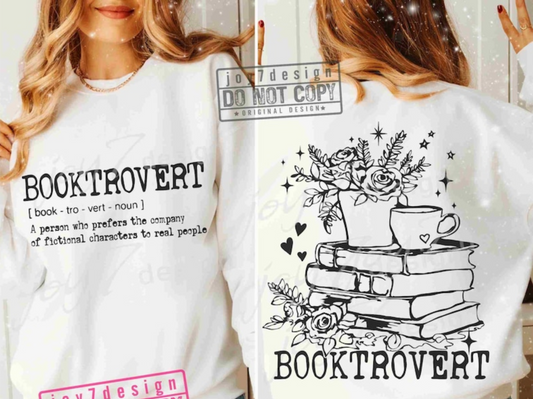 RTS BOOKTROVERT coffee books reading SINGLE COLOR BLACK Screen Print transfers size ADULT FRONT 7X9 BACK 10X12