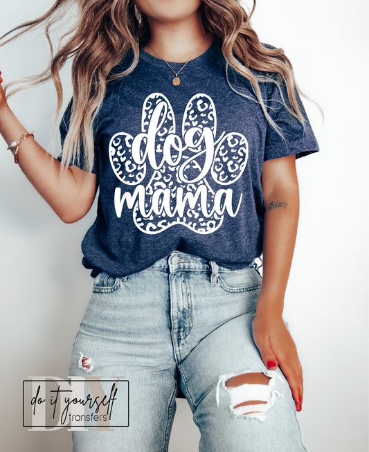Dog MAMA paw print SINGLE COLOR WHITE  size ADULT  DTF TRANSFERPRINT TO ORDER
