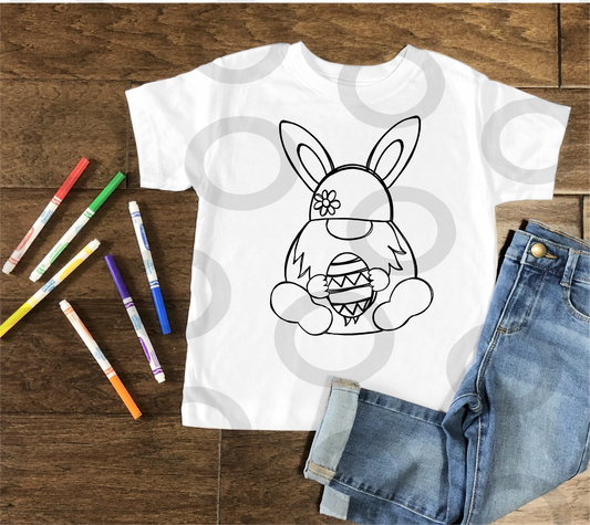 RTS Gnomes EASTER Bunny Drawing coloring book shirt SINGLE COLOR BLACK Screen Print transfers size KIDS 9X7