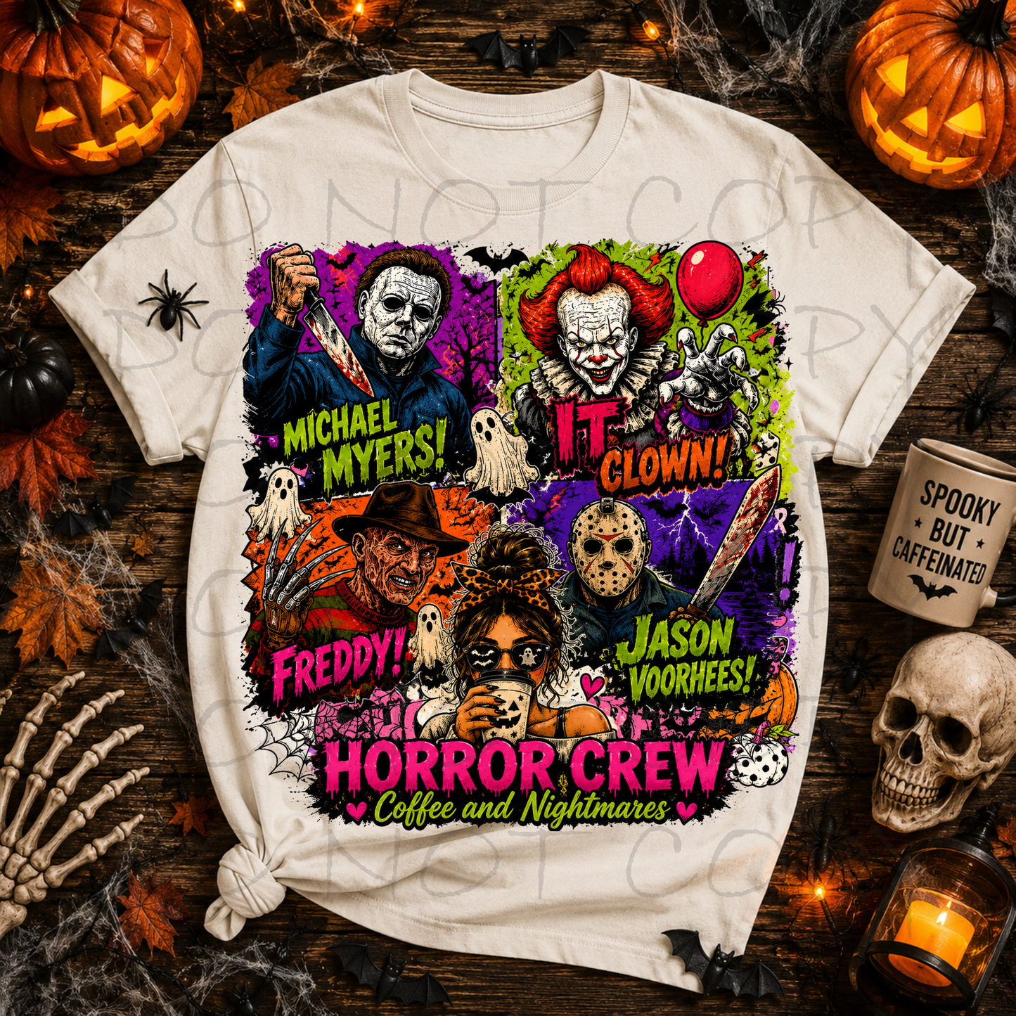 RTS HORROR CREW COFFEE AND NIGHTMARES DTF DIRECT TO FILM transfers ADULT 10X11.5