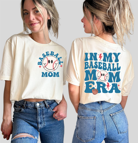 RTS In my BASEBALL MOM era blue lettering MATTE BREATHABLE CLEAR FILM SCREEN PRINT TRANSFER ADULT FRONT 4X5 BACK 10X12