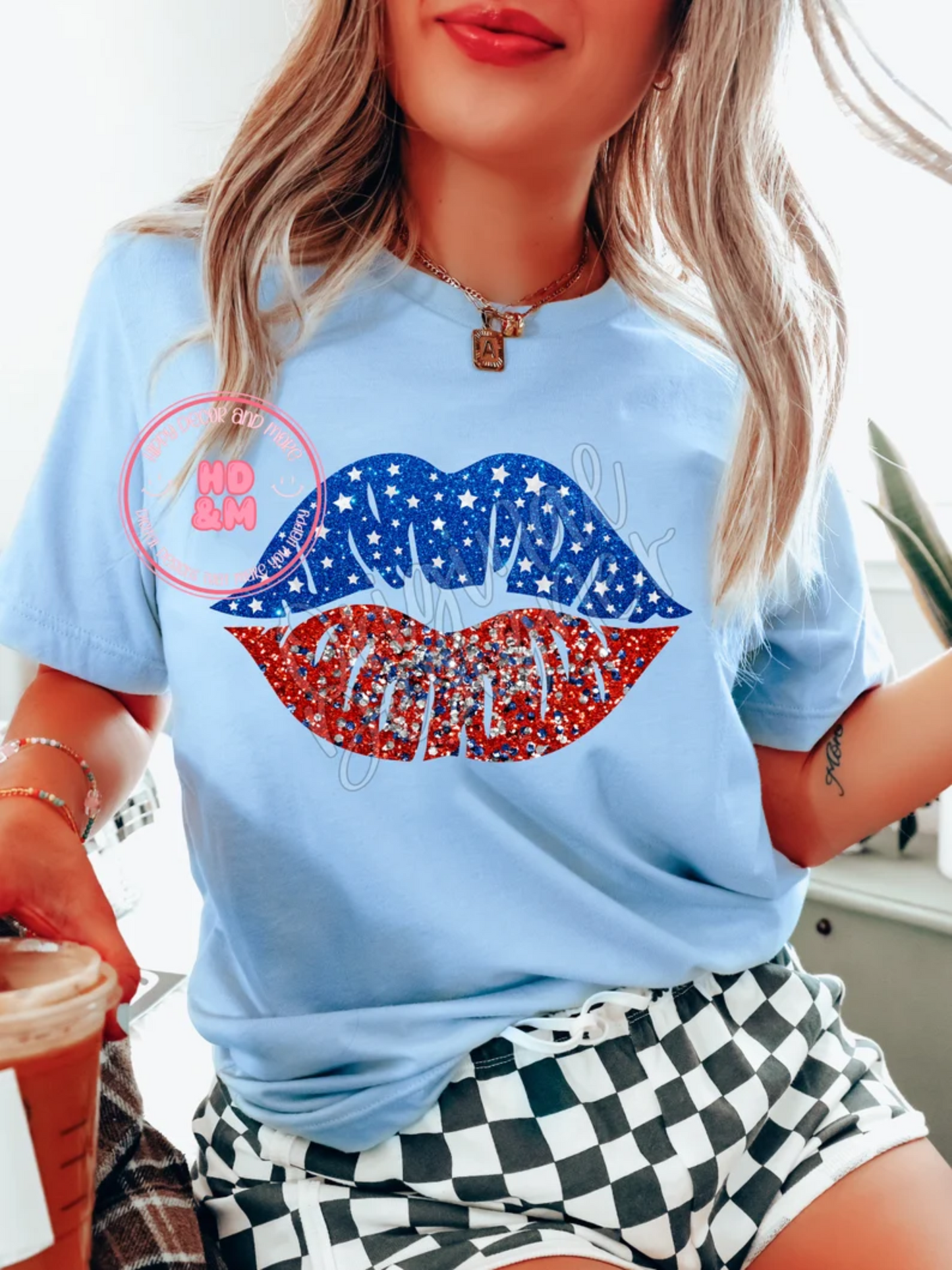 RTS Lips giltter red white blue glitter July 4th America MATTE BREATHABLE CLEAR FILM SCREEN PRINT TRANSFER ADULT 9X12