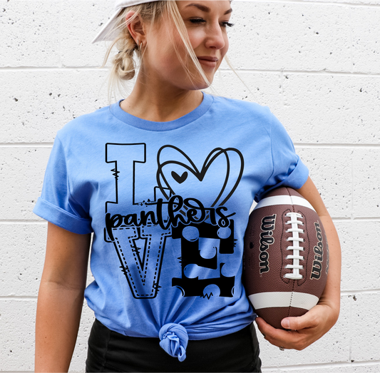 RTS Love PANTHERS sports football SINGLE COLOR BLACK Screen Print transfers size ADULT 10X12