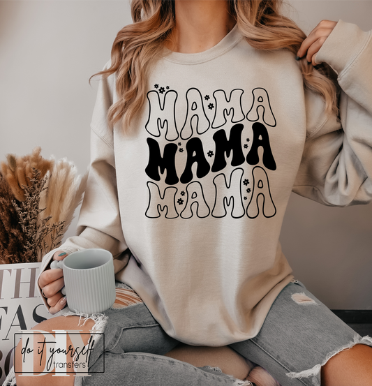 MAMA MAMA MAMA FLOWERS SINGLE COLOR BLACK  size ADULT  DTF TRANSFERPRINT TO ORDER