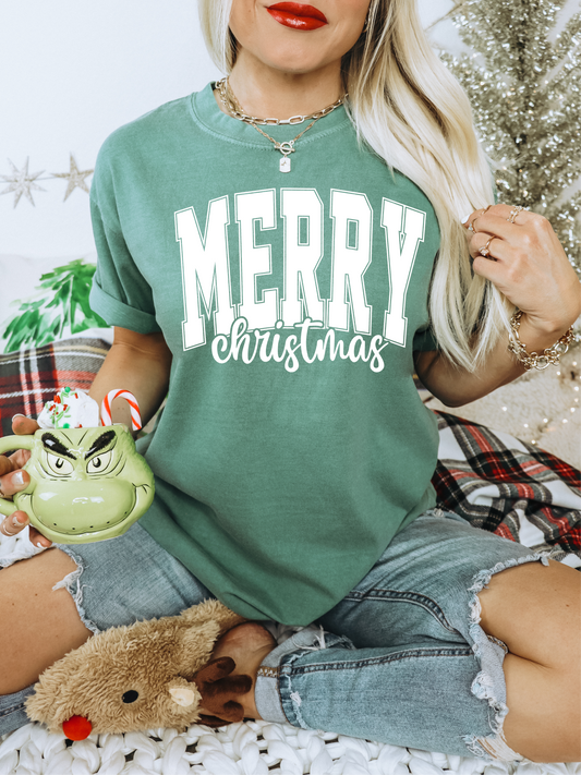 MERRY CHRISTMAS SINGLE COLOR WHITE  size ADULT  DTF TRANSFERPRINT TO ORDER