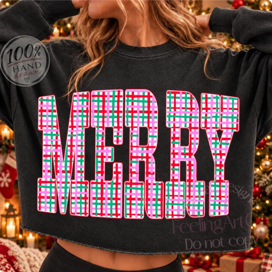 RTS MERRY PINK GREEN DTF DIRECT TO FILM transfers ADULT 10.5X11.5 SLEEVE