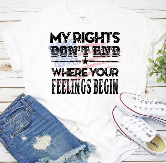 RTS My rights don't end where your feelings begin american flag MATTE BREATHABLE CLEAR FILM SCREEN PRINT TRANSFER ADULT 9X12