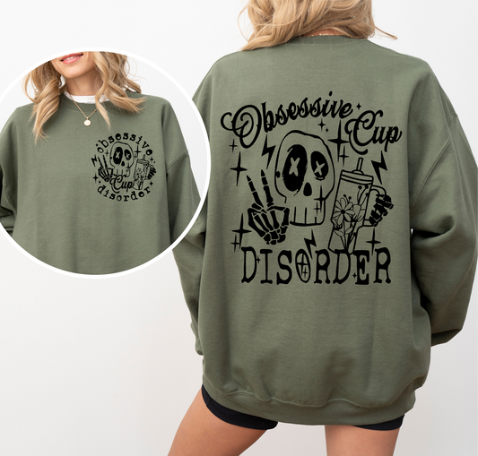 RTS Obsessive cup disorder skull SINGLE COLOR BLACK Screen Print transfers size ADULT FRONT 5X4 BACK 10X12