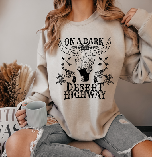 RTS On a Dark Desert Highway cactus mountains SINGLE COLOR BLACK Screen Print transfers size ADULT 10X12