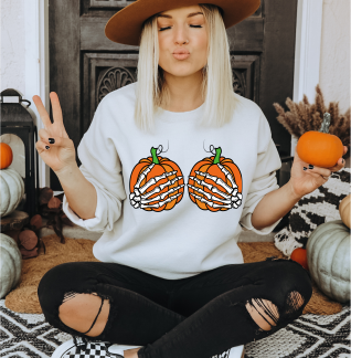 Pumpkin boobies skull hands Fall Halloween  ADULT  DTF TRANSFERPRINT TO ORDER