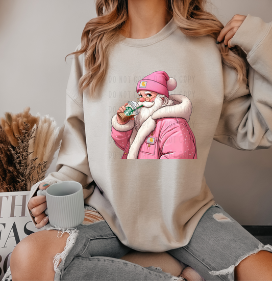 RTS Santa Pink jacket coffee Christmas MATTE BREATHABLE CLEAR FILM SCREEN PRINT TRANSFER ADULT 9X12