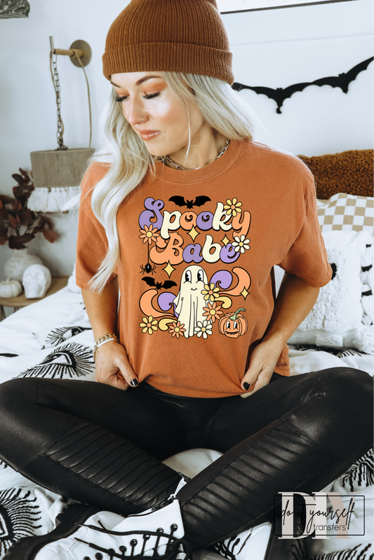 RTS Spooky babe ghost pumpkin flowers CLEAR FILM SCREEN PRINT TRANSFER ADULT 9X12