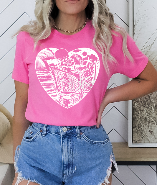RTS Summer Beach skulls kissing sunkissed ocean SINGLE COLOR WHITE Screen Print transfers size ADULT 11x12