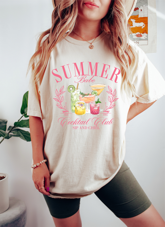 RTS Summer babe cocktail club sip and chill MATTE BREATHABLE CLEAR FILM SCREEN PRINT TRANSFER ADULT 10X12