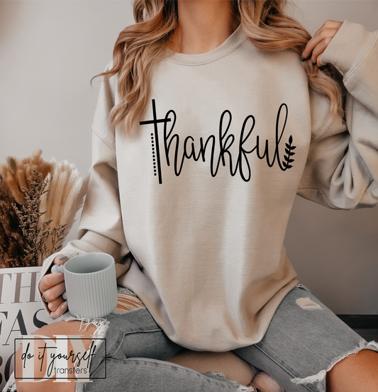 THANKFUL cross dots Thanksgiving fall SINGLE COLOR BLACK  size ADULT  DTF TRANSFERPRINT TO ORDER