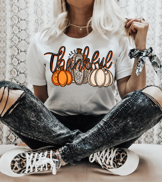 Thankful Pumpkins Orange Leopard Cream Fall Simply Meant to be Halloween October  ADULT  DTF TRANSFERPRINT TO ORDER