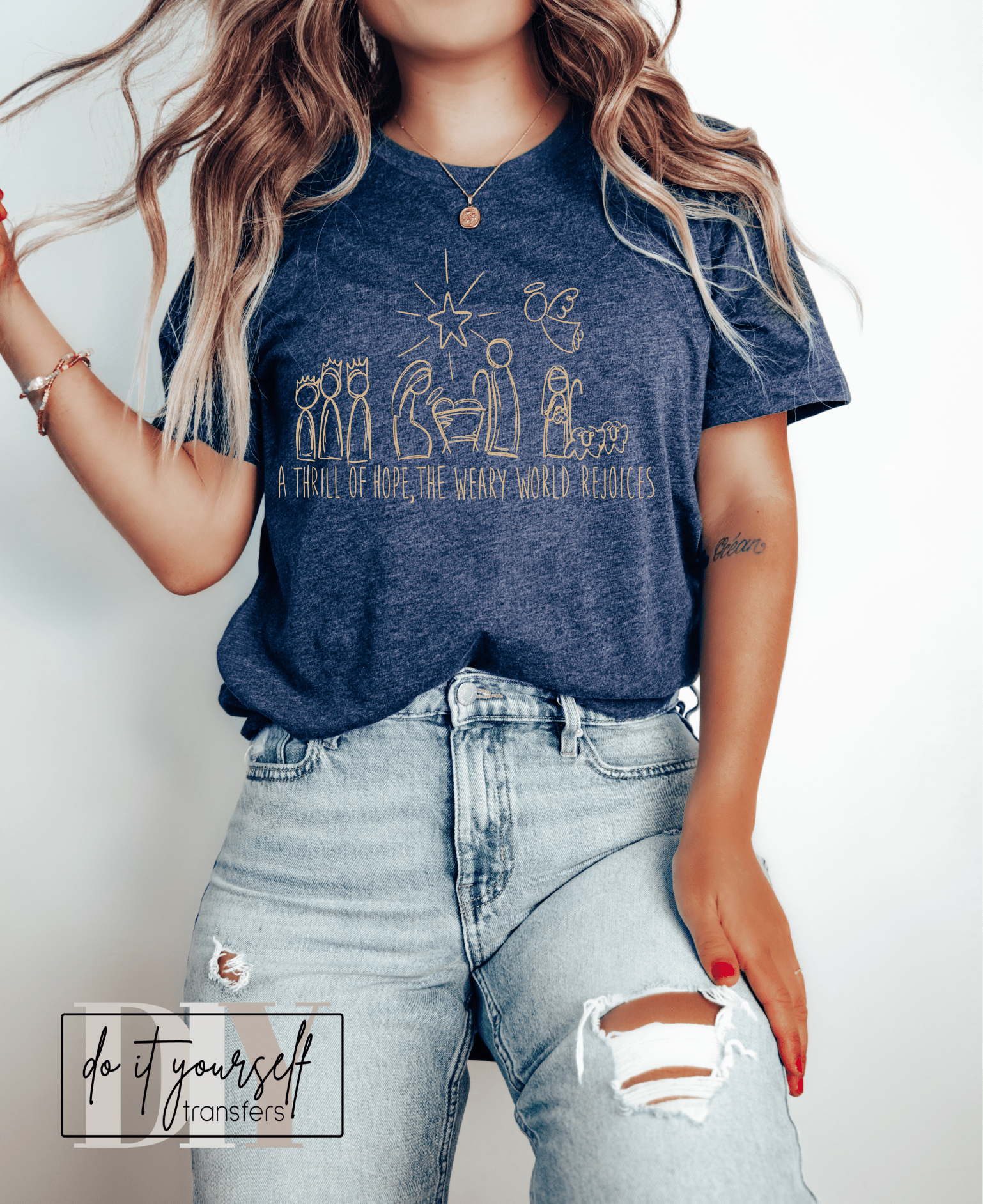 A thrill of hope, the weary world rejoices CHRISTMAS SINGLE COLOR TAN size ADULT DTF TRANSFERPRINT TO ORDER - Do it yourself Transfers