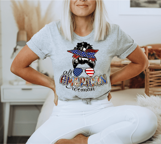All American Woman Red White Blue July 4th DTF size DTF TRANSFERPRINT TO ORDER - Do it yourself Transfers