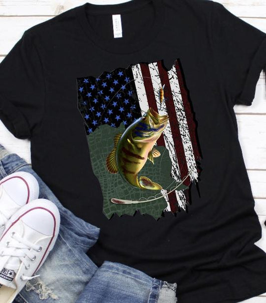American flag fish fishing stars DTF TRANSFERSPRINT TO ORDER - Do it yourself Transfers