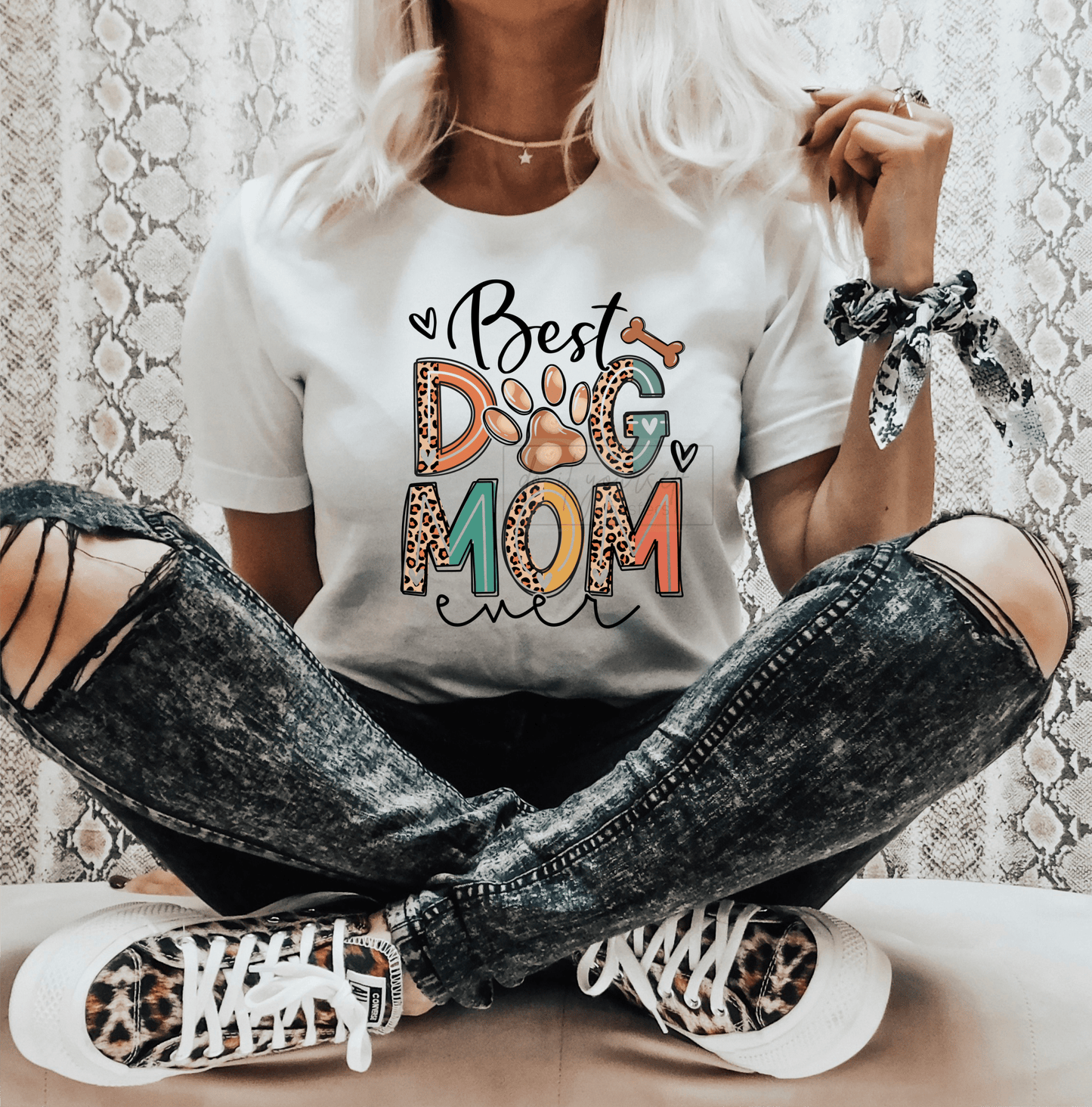 Best Dog Mom ever paw print bone leopard ADULT DTF TRANSFERPRINT TO ORDER - Do it yourself Transfers