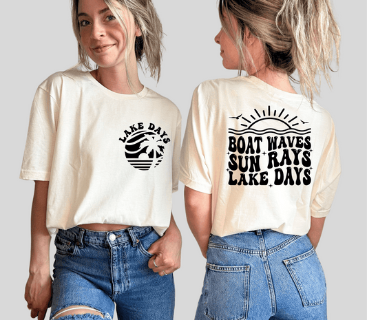 Boat waves Sun rays Lake days SINGLE COLOR BLACK size ADULT FRONT BACK DTF TRANSFERPRINT TO ORDER - Do it yourself Transfers