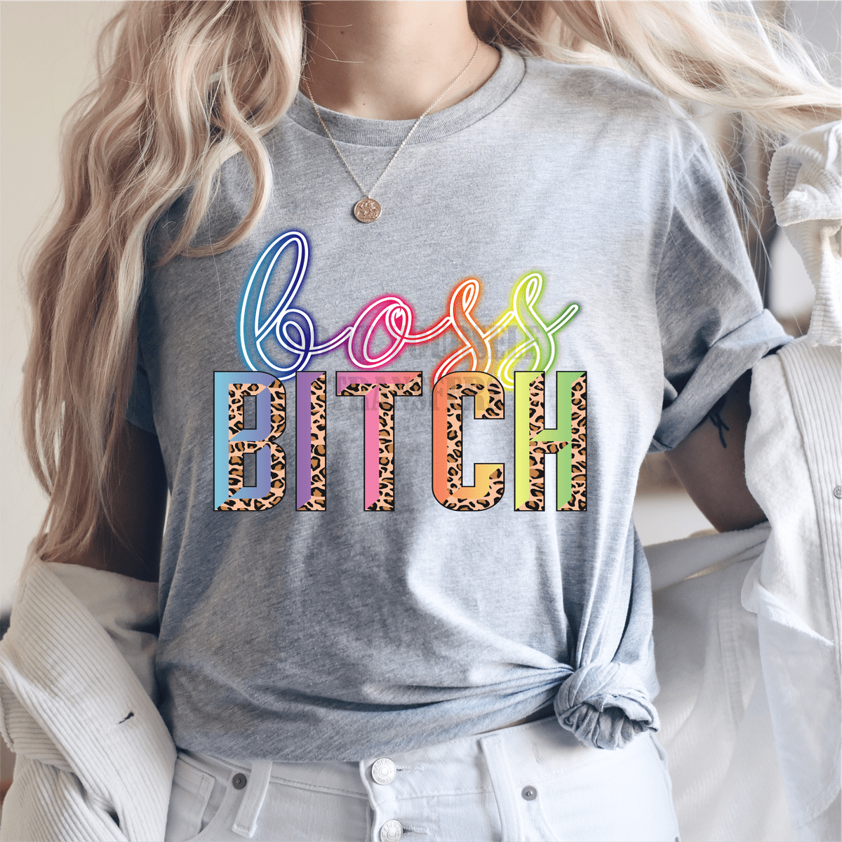 Boss Bitch Neon colors leopard size ADULT DTF TRANSFERPRINT TO ORDER - Do it yourself Transfers