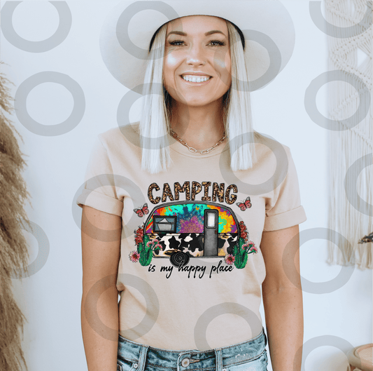 Camping is my Happy place camper vacation traveling size ADULT DTF TRANSFERPRINT TO ORDER - Do it yourself Transfers