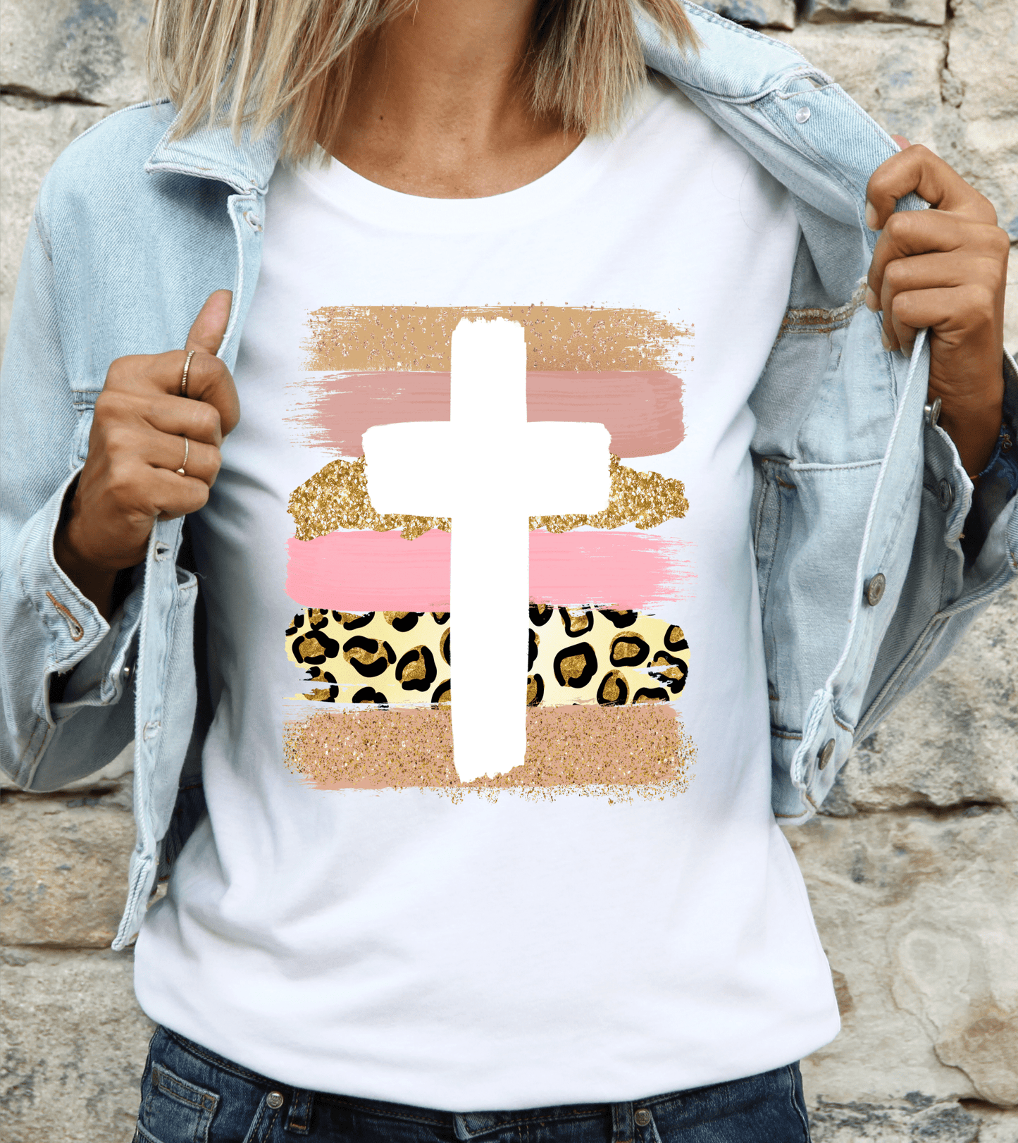 Cross Frame leopard gold pink size ADULT DTF TRANSFERPRINT TO ORDER - Do it yourself Transfers