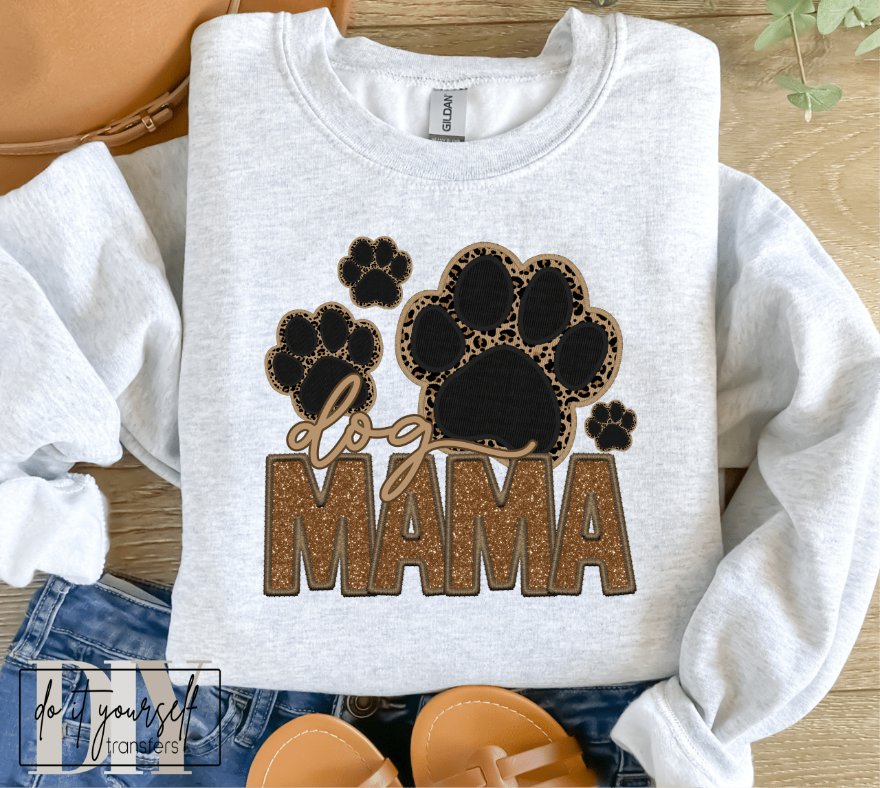 Dog MAMA paw print tan black ADULT DTF TRANSFERPRINT TO ORDER - Do it yourself Transfers